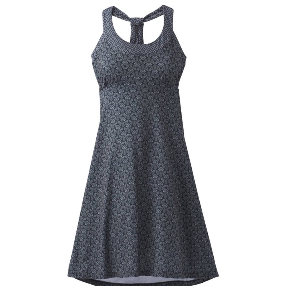PRANA Cali Racer Back Tank Dress Black Grey Tribal Print